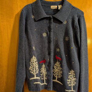 Festive Snowflake Cardinal Buttoned Sweater